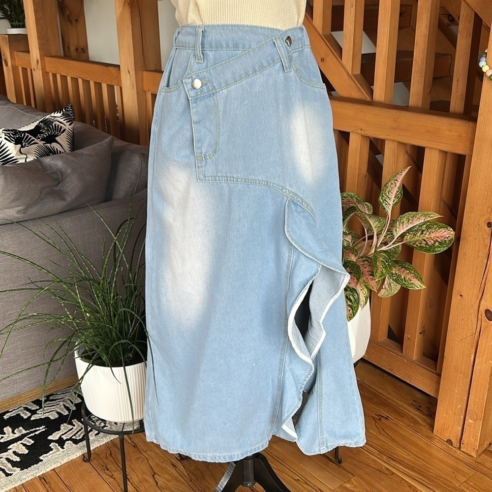 Denim Asymmetrical Ruffle Skirt